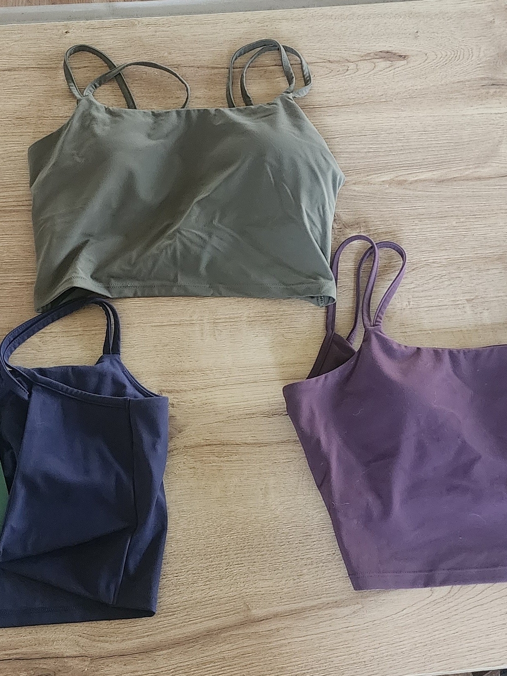 HALARA Double-Strap Crop Tank Trio — Olive, Navy, Plum